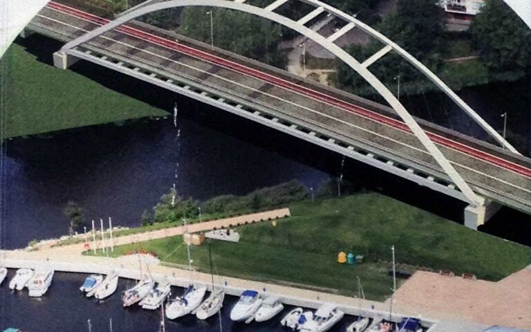 Plakat zur neuen Brücke in Kolobrzeg (Kolberg). Foto: Kolberg-Café