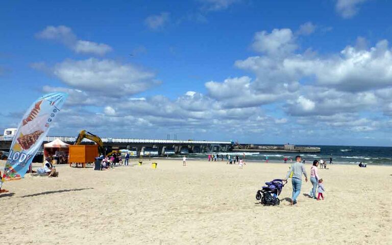 Strand auf Höhe der Seebrücke. Foto: Kolberg-Café