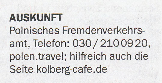 Hinweis auf das Kolberg-Café im Tagesspiegel